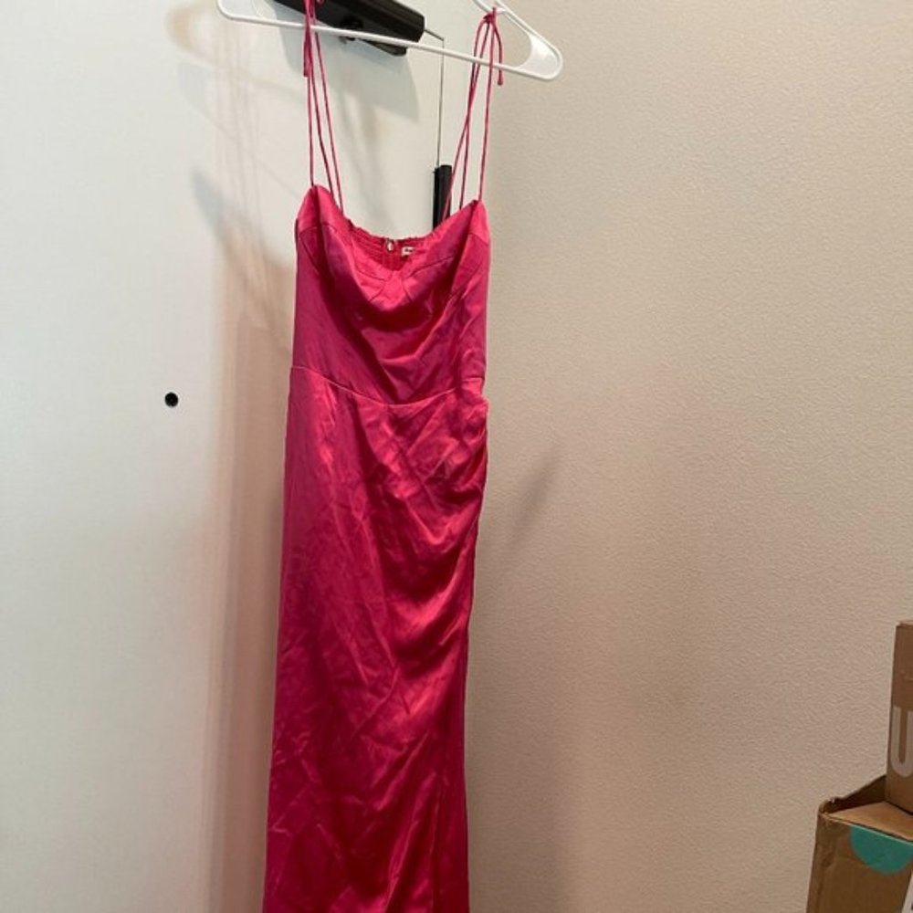 Reformation Hot Pink Satin Midi Slip Dress